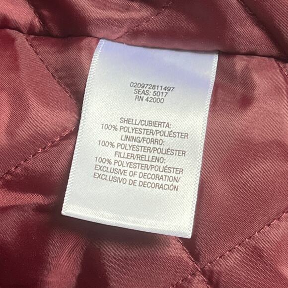 Basics Women’s Winter Coat hood Sz Large maroon Sherpa zip button pockets - Picture 9 of 10